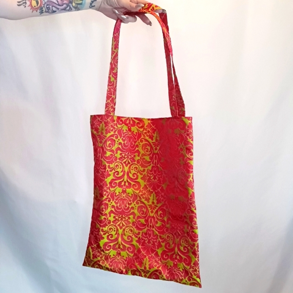 Hot Pink & Chartreuse Demask Tote Bag.
